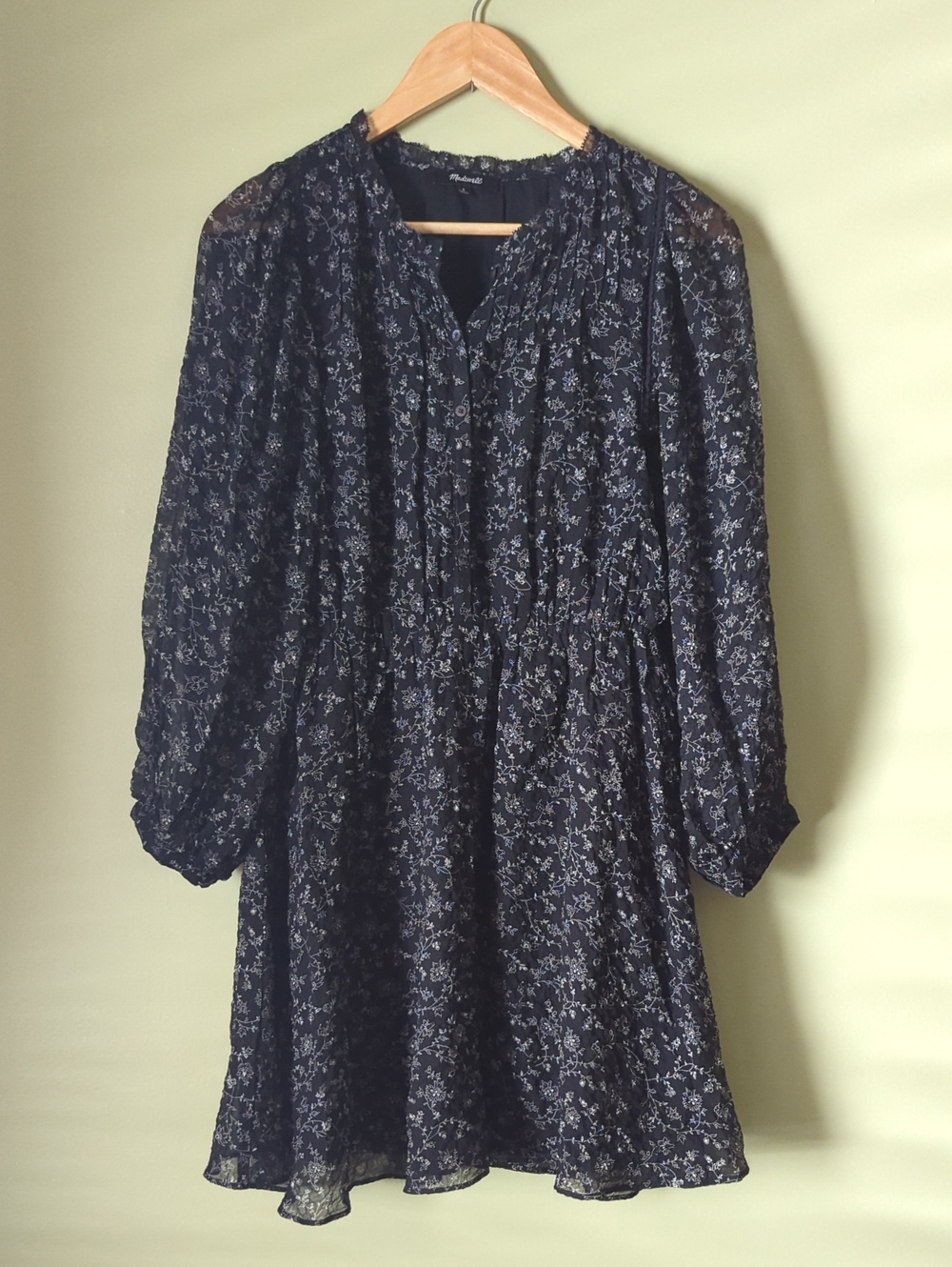 Madewell Black Floral Long-Sleeve A-Line Dress